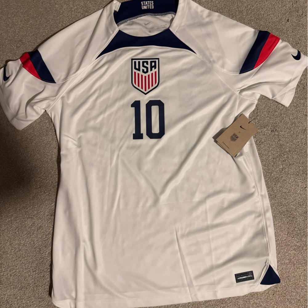 Nike Men's White Jersey with Red and Blue Accents